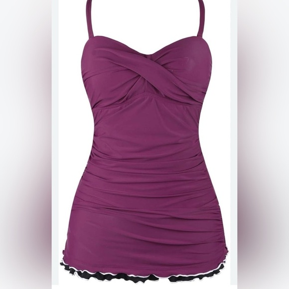 NWT Hilor Women One Piece Swimsuit Tummy Control Bathing Suits Ruffle Monokini - Picture 1 of 9